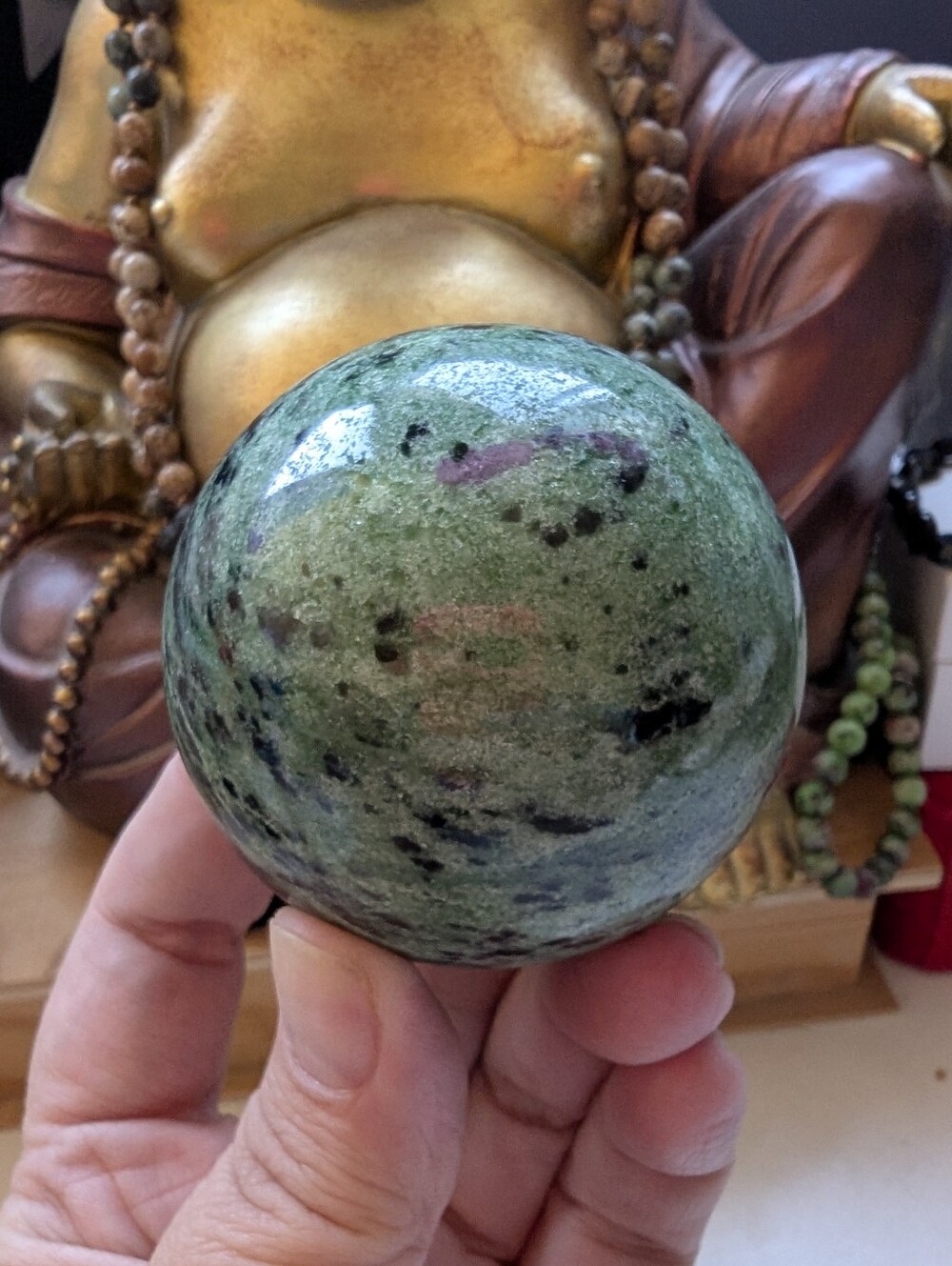 Natural Green Ruby Zoisite Polished Sphere